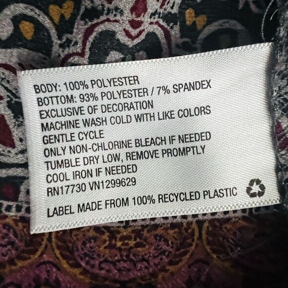 Knox Rose Gray & Red Billowy Chiffon Boho Blouse w/ Velvety Trim XS Cottagecore - Picture 8 of 8